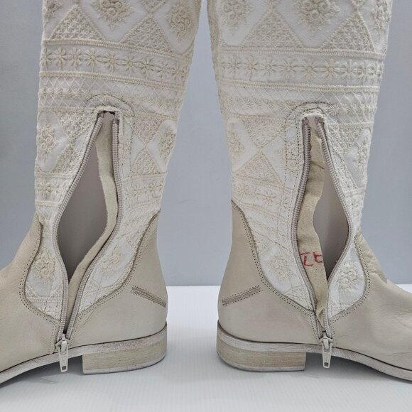 Free People Bren Knee High Boot Womens EU 38 Cream Embroidered Slouchy Boho NEW - Picture 4 of 15